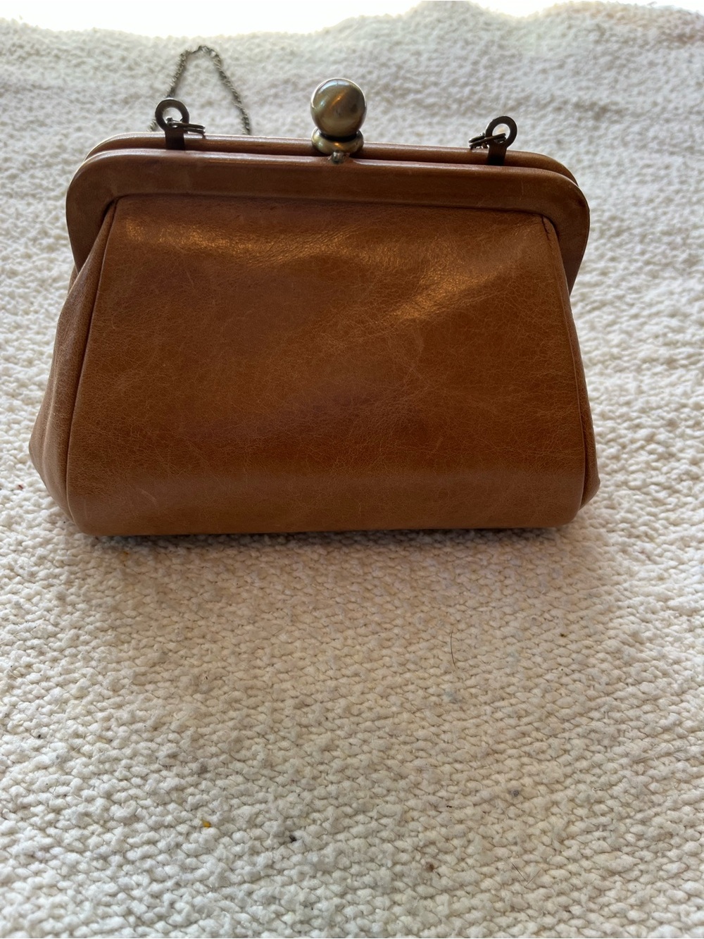 HOBO Brown Leather Kiss-Lock Clutch Coin Purse Optional Chain Cross Body Strap - Picture 8 of 12
